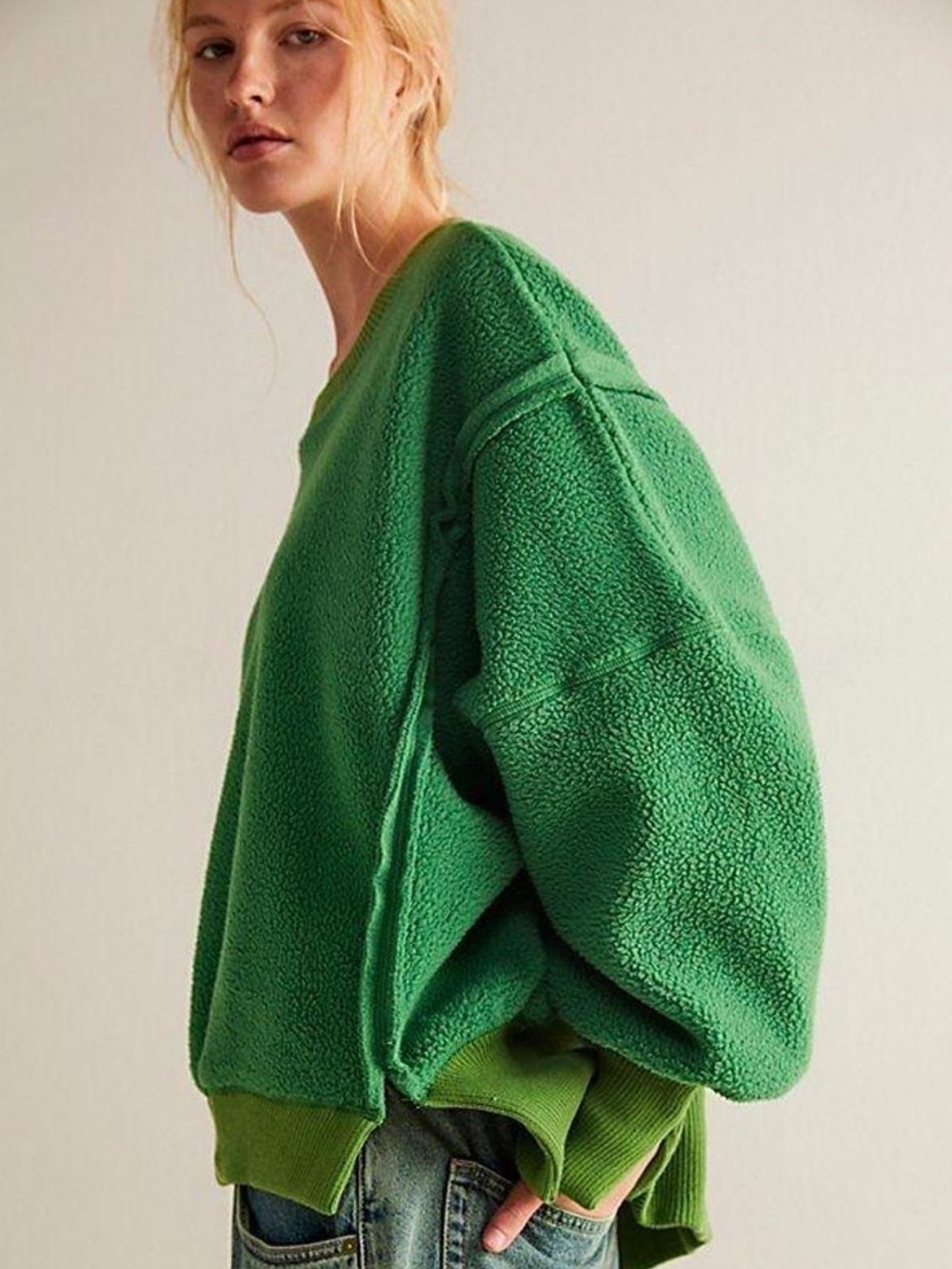 We The Free by Free People Camden Green Fleece Sweatshirt oversized boxy size L